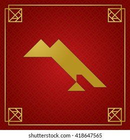 Tangram vulture, bird. Traditional Chinese tilling puzzle tangram task card (outline, silhouette), dissection puzzle, intellectual game for kids and adults, education through play. Vector illustration