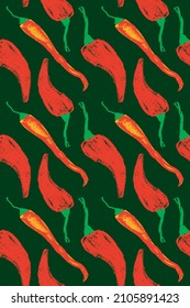 Tangy red pepper pattern seamless in vector.  Hand-drawn illustration of hot peppers. Pepper drawings. Organic vegetable background. Vegan food wallpaper. Healthy eating backdrop. Vegetarian banner.