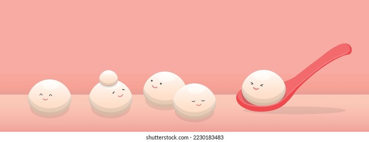 Tangyuan mascot, playful and cute expression, glutinous rice sweet food in Asia, traditional dim sum for Lantern Festival or Winter Solstice, for poster design