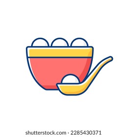 Tangyuan RGB color icon. Glutinous rice dumpling. Winter solstice festival. Chinese food. Making and eating glutinous rice balls. Reunion symbolization. Soup ball. Isolated vector illustration