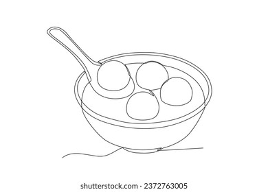 A tangyuan soup meal. Dongzhi festival one-line drawing