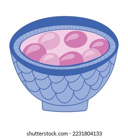 tangyuan or tang yuan glutinous rice dumpling balls in bowl. Traditional Asian food for Dongzhi Festival or Winter Solstice