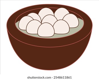 Tangyuan Yuan Xiao glutinous sweet soup rice balls syrup red bean paste filling China dessert Chinese traditional dish meal festival cuisine icon set colorful design