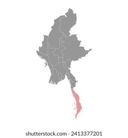Tanintharyi state map, administrative division of Myanmar. Vector illustration.