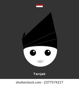 tanjak, simple cute post eps art face grey bw black white head band from melayu sumatra riau clan area. old cultural local hat cap headgear icon in child kid boy man fun front emoji flat style