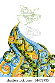 The tank in abstract collage. Format A4. Vector illustration. Isolated groups and layers. Global colors.