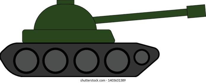 A tank or armored combat vehicle in green provides support to infantry and serves as a vehicle for large-scale artillery and armored protection, vector, color drawing or illustration.