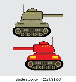 Color editable del diseño del vector de dibujos animados del ejército del tanque