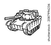 Tank Army Part of Military and Army Force Equipments Hand Drawn Icon Set Vector.