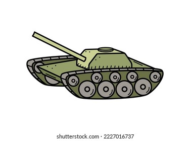 Tank with cannon doodle icon. Vector illustration of military equipment. Isolate on white.