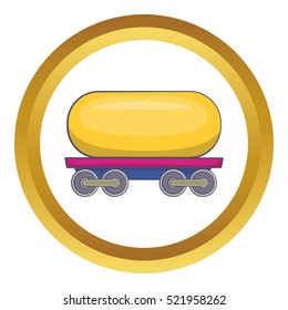 Tank car for gasoline vector icon in golden circle, cartoon style isolated on white background