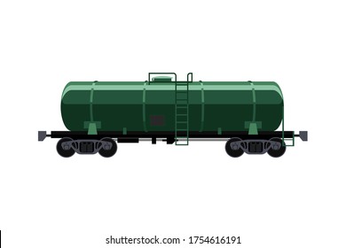 Tank car. Side view of tank railroad wagon for transporting liquid and gaseous commodities isolated on white background. Vector illustration