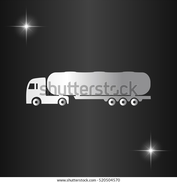 Tank car. Trailer Silver flat vector icon on black\
background with star