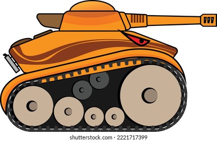 Tank cartoon with desert colour and angry face but it is still cute