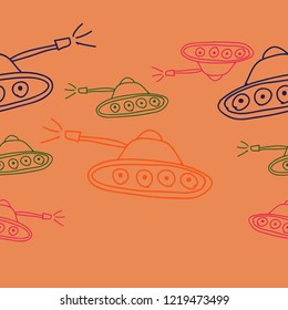 Tank cartoon  seamless  pattern . Hand drawn.
