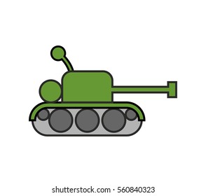 Tank childs drawing style. Fighting war machine isolated