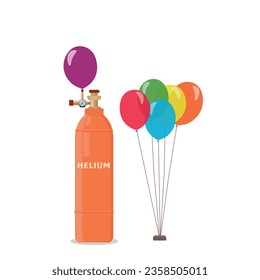 A tank with a crane for inflating balloons.  A gas cylinder with liquefied helium under pressure. Vector illustration.