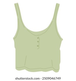Tank crop top, sleeveless garment. Summer fashion clothes, modern casual apparel with v-neck. Women wearing in trendy style. Flat graphic vector illustration isolated on white background