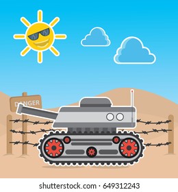 tank in the desert cartoon vector illustration
