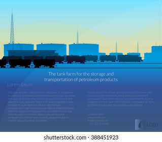 tank farm and a train carrying oil / tank farm for the storage of petroleum products and a train of tank cars carrying products