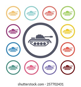 tank flat icons set. Open colorful buttons 