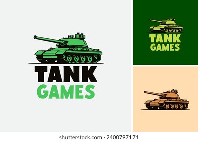 Plantilla de diseño del logotipo de Tank Games. Perfecto para sitios web de juegos, diseños de temática militar, o cualquier contenido relacionado con vehículos blindados y videojuegos.