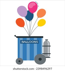 Icono de globo de gas de tanque vector isométrico. Tienda de vendedores. Un conjunto de elementos para una pancarta de vacaciones y comida. Un carro con globos. Ilustración vectorial. 2514