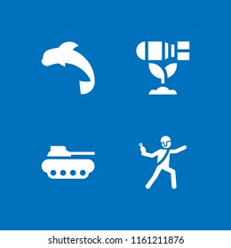 tank icon. 4 tank set with war, grenade and aquarium vector icons for web and mobile app