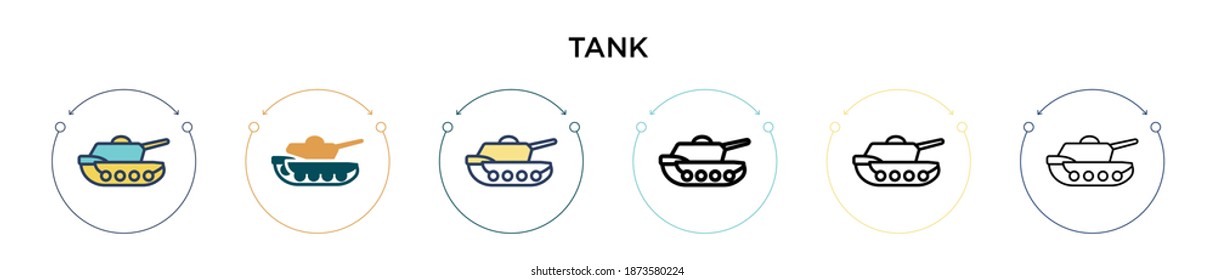 Tank icon in filled, thin line, outline and stroke style. Vector illustration of two colored and black tank vector icons designs can be used for mobile, ui, web