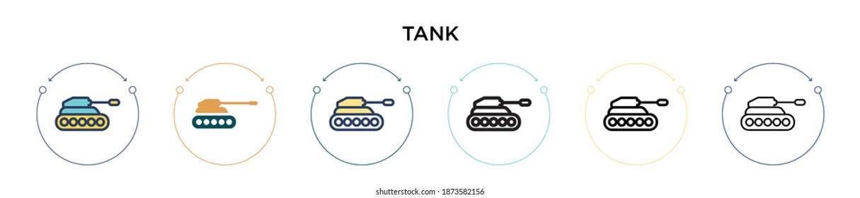 Tank icon in filled, thin line, outline and stroke style. Vector illustration of two colored and black tank vector icons designs can be used for mobile, ui, web