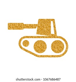 Tank icon in gold glitter texture. Sparkle luxury style vector illustration.