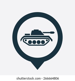 tank icon map pin on white background