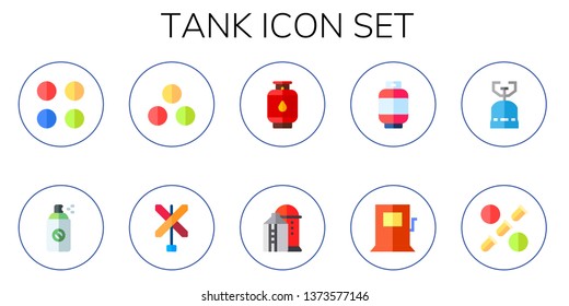 tank icon set. 10 flat tank icons.  Collection Of - ammunition, pesticide, railroad, gas, silo, fuel station, camping gas
