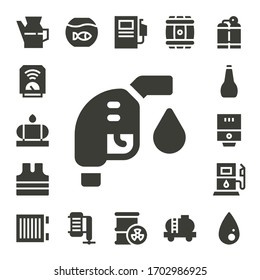 Tank Icon Set. 17 Filled Tank Icons. Included Oil, Heater, Water Tank, Gas Fuel, Sleeveless Shirt, Water Heater, Gas Station, Fishbowl, Compressor, Fuel Station, Barrel Icons