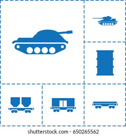 Tank icon. set of 6 tank filled icons such as barrel, cargo wagon