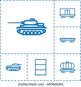 Tank icon. set of 6 tank outline icons such as barrel, cargo wagon