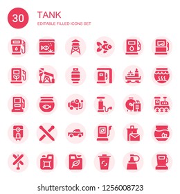 tank icon set. Collection of 30 filled tank icons included Gas, Aquarium, Water tower, Goldfish, Gas station, Oil, Gasoline station, Fish bowl, Compressor, Pump, Water heater