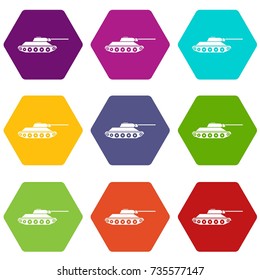 Tank icon set many color hexahedron isolated on white vector illustration