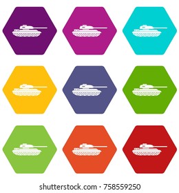 Tank icon set many color hexahedron isolated on white vector illustration