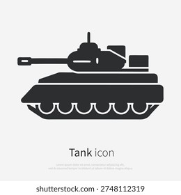 Tank icon silhouette side view isolated on white background. Vector illustration logo of a military armored vehicle.