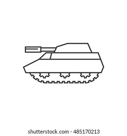 Tank icon in thin outline style. Military weapon war.