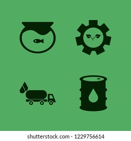 Tank Icon. Tank Vector Icons Set Oil Barrel, Gear Sprout, Oil Truck And Aquarium