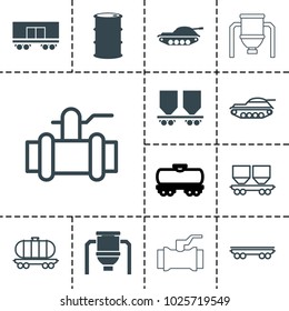 Tank icons. set of 13 editable filled and outline tank icons such as tank, pump, cargo wagon
