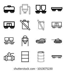 Tank icons. set of 16 editable outline tank icons such as tank, pump, barrel, no oil