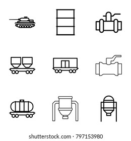 Tank icons. set of 9 editable outline tank icons such as tank, pump, barrel