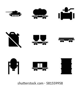tank icons set. Set of 9 tank filled icons such as tank, pump, barrel, cargo wagon