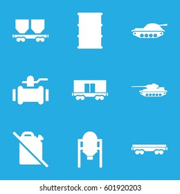 tank icons set. Set of 9 tank filled icons such as tank, pump, barrel, cargo wagon