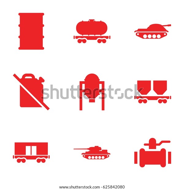 Tank icons set. set of 9 tank filled icons\
such as tank, pump, barrel, cargo\
wagon