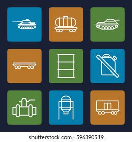 tank icons set. Set of 9 tank outline icons such as tank, pump, barrel, cargo wagon