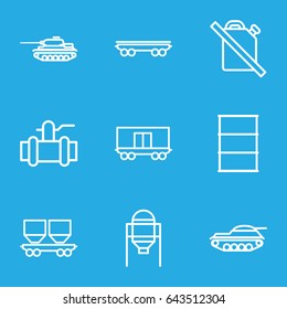 Tank icons set. set of 9 tank outline icons such as tank, pump, barrel, cargo wagon